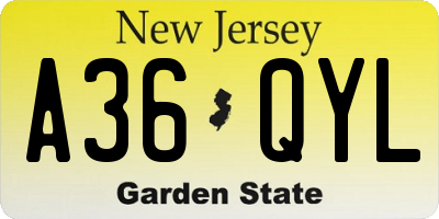 NJ license plate A36QYL