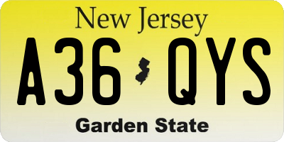 NJ license plate A36QYS