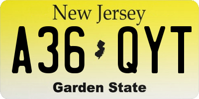 NJ license plate A36QYT