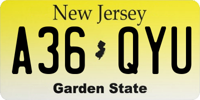 NJ license plate A36QYU