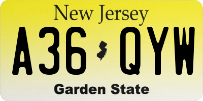NJ license plate A36QYW