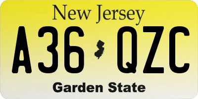NJ license plate A36QZC