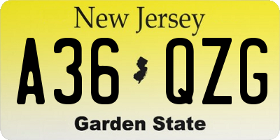 NJ license plate A36QZG
