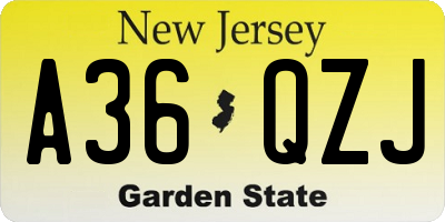 NJ license plate A36QZJ