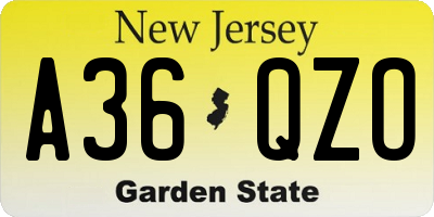 NJ license plate A36QZO
