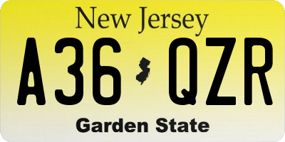 NJ license plate A36QZR
