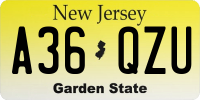 NJ license plate A36QZU