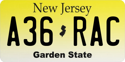 NJ license plate A36RAC