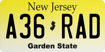 NJ license plate A36RAD