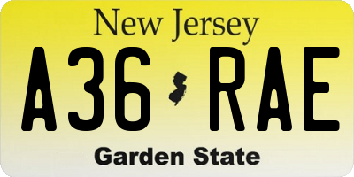 NJ license plate A36RAE