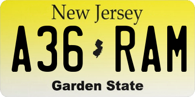 NJ license plate A36RAM