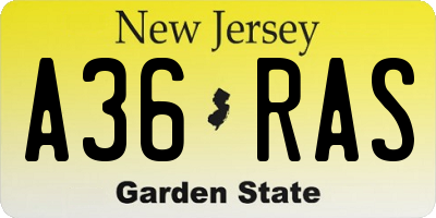 NJ license plate A36RAS
