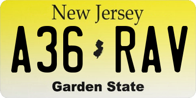 NJ license plate A36RAV