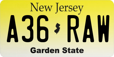 NJ license plate A36RAW