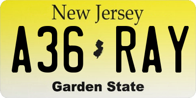 NJ license plate A36RAY