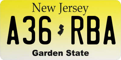 NJ license plate A36RBA