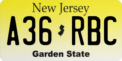 NJ license plate A36RBC