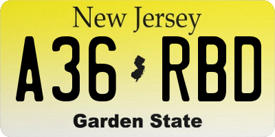 NJ license plate A36RBD