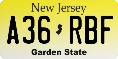 NJ license plate A36RBF