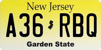 NJ license plate A36RBQ