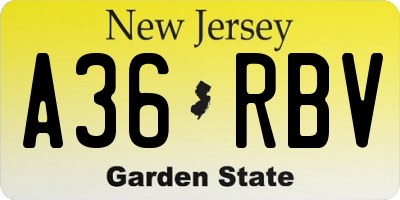 NJ license plate A36RBV