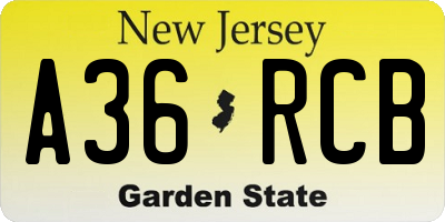 NJ license plate A36RCB