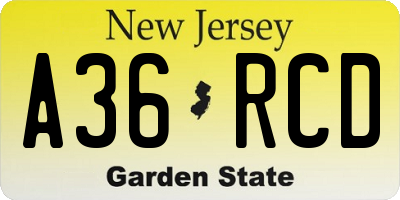 NJ license plate A36RCD