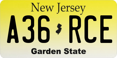 NJ license plate A36RCE