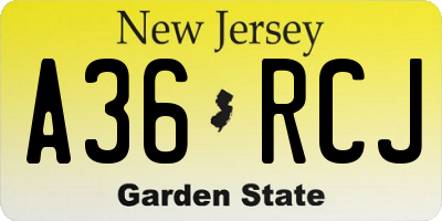 NJ license plate A36RCJ