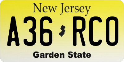 NJ license plate A36RCO