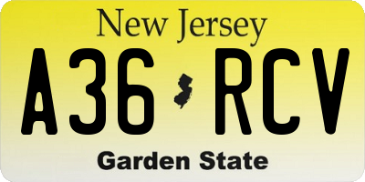 NJ license plate A36RCV