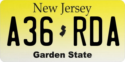 NJ license plate A36RDA