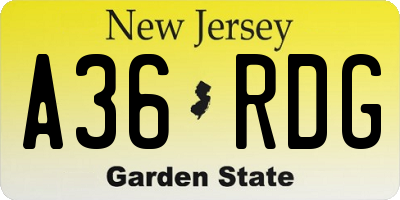 NJ license plate A36RDG