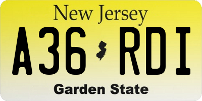 NJ license plate A36RDI