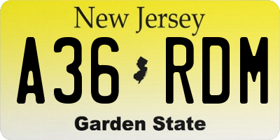 NJ license plate A36RDM