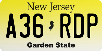 NJ license plate A36RDP