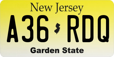 NJ license plate A36RDQ