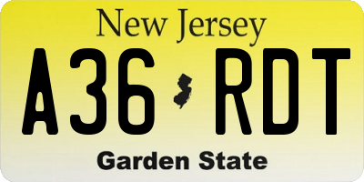 NJ license plate A36RDT