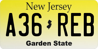 NJ license plate A36REB