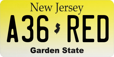 NJ license plate A36RED