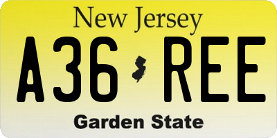NJ license plate A36REE