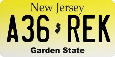 NJ license plate A36REK