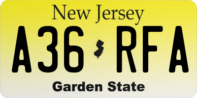 NJ license plate A36RFA