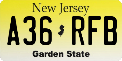 NJ license plate A36RFB
