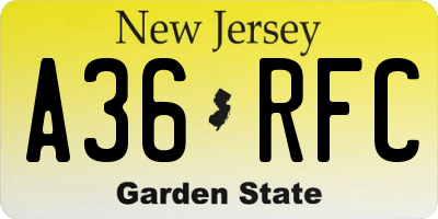 NJ license plate A36RFC
