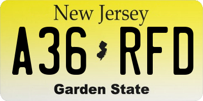 NJ license plate A36RFD