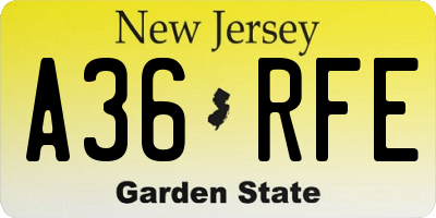 NJ license plate A36RFE
