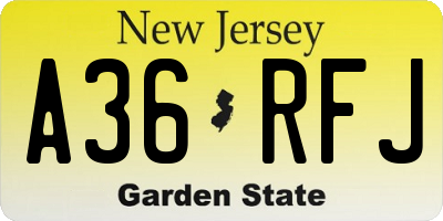 NJ license plate A36RFJ