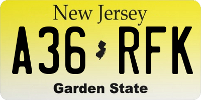 NJ license plate A36RFK