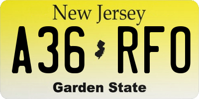 NJ license plate A36RFO